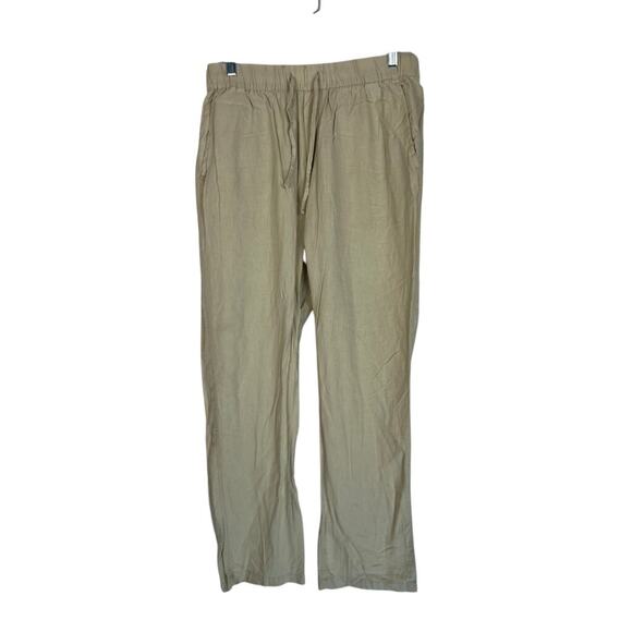 Magaschoni Man Beige Linen Blend Straight Leg Waist w/ Drawstring Pants Size S